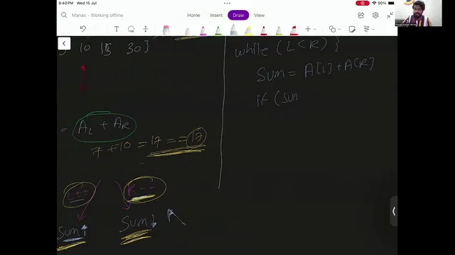 A recorded Accelerator live class: a mentor working through a problem on an annotated whiteboard